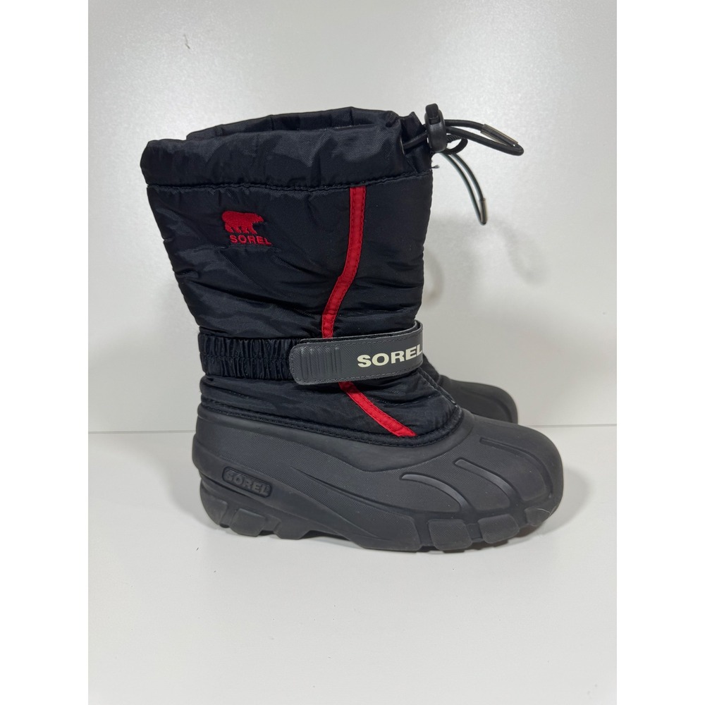 Sorel Snow Boots Flurry Black Red Kids Boys 3 Waterproof Winter Outdoor